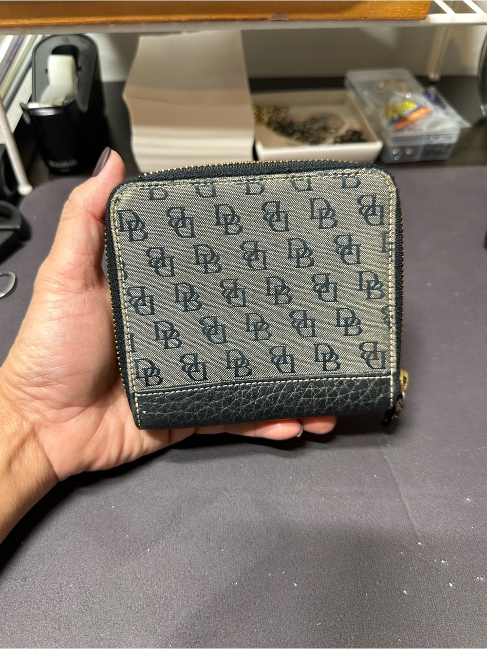 Dooney & Bourke Gray and Black DB Logo Zip Around Wallet - Picture 4 of 9